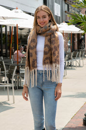 mySundaze Multi Color Fuzzy Leopard Print Scarf w/ Fringe