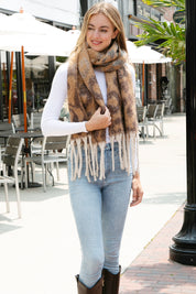 mySundaze Multi Color Fuzzy Leopard Print Scarf w/ Fringe