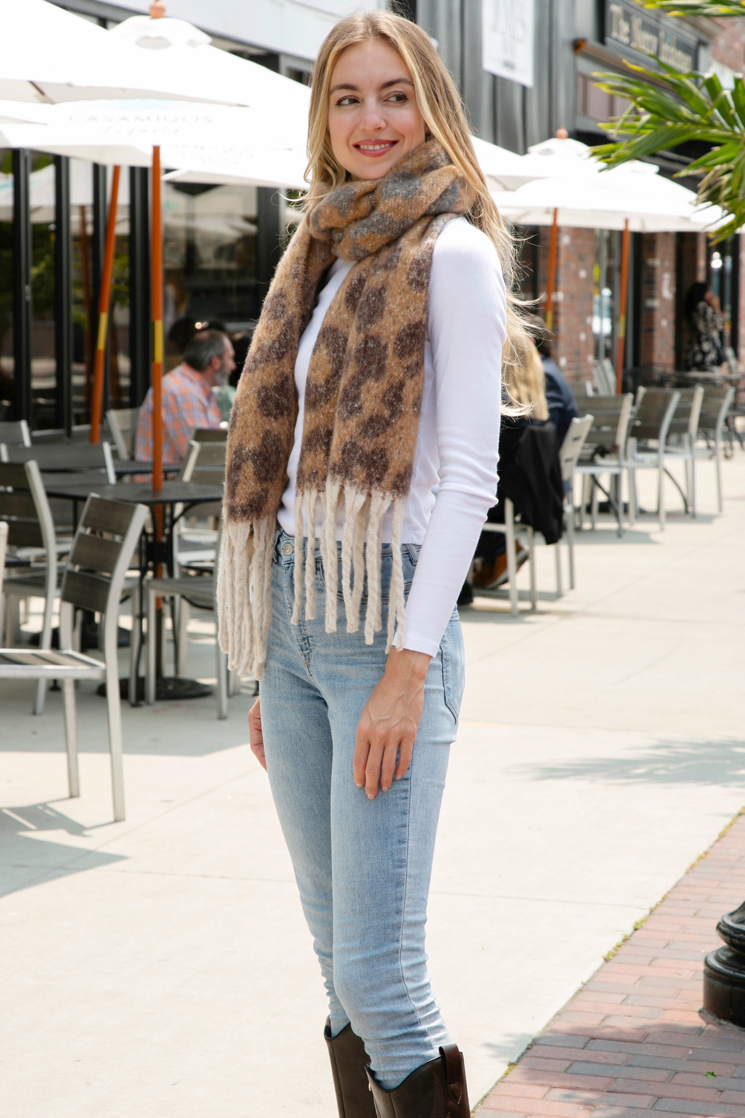 mySundaze Multi Color Fuzzy Leopard Print Scarf w/ Fringe